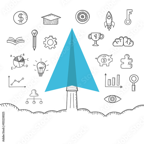 imagination paper plan with drawing icon, business concept, isolated on white background