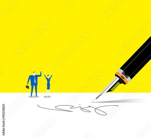 Signed a contract / Two businessmen successfully negotiated contracts.