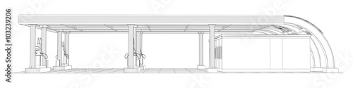 Gas station wire-frame line vector