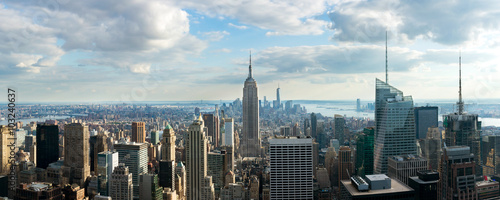 New York City skyline in afternoon before sun set. Panoramic image.