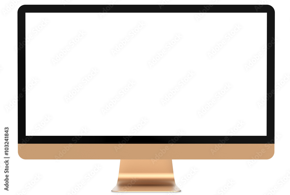 Computer gold monitor on a white background, isolated. Template, mockup.