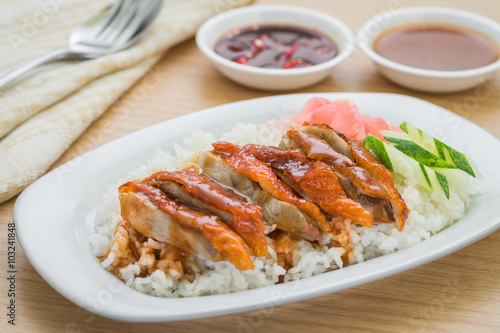 Roasted duck with gravy and rice