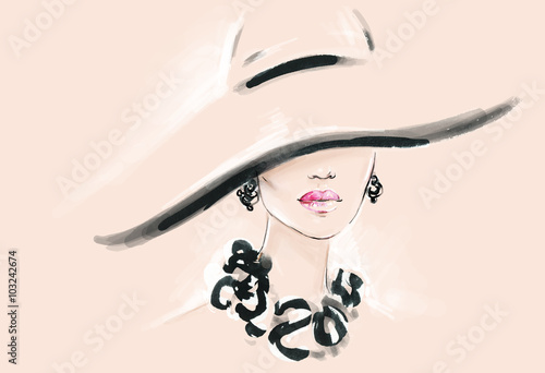 women with elegant hat .fashion illustration