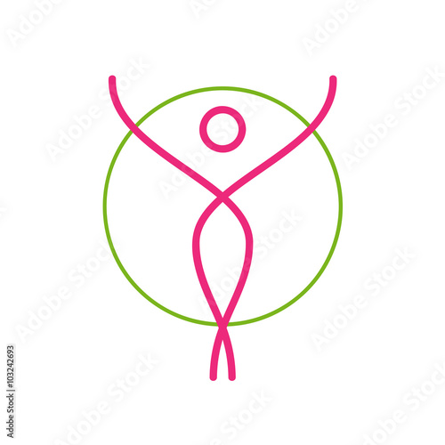 Vector sign pink dancer. Stylized woman inside a circle
