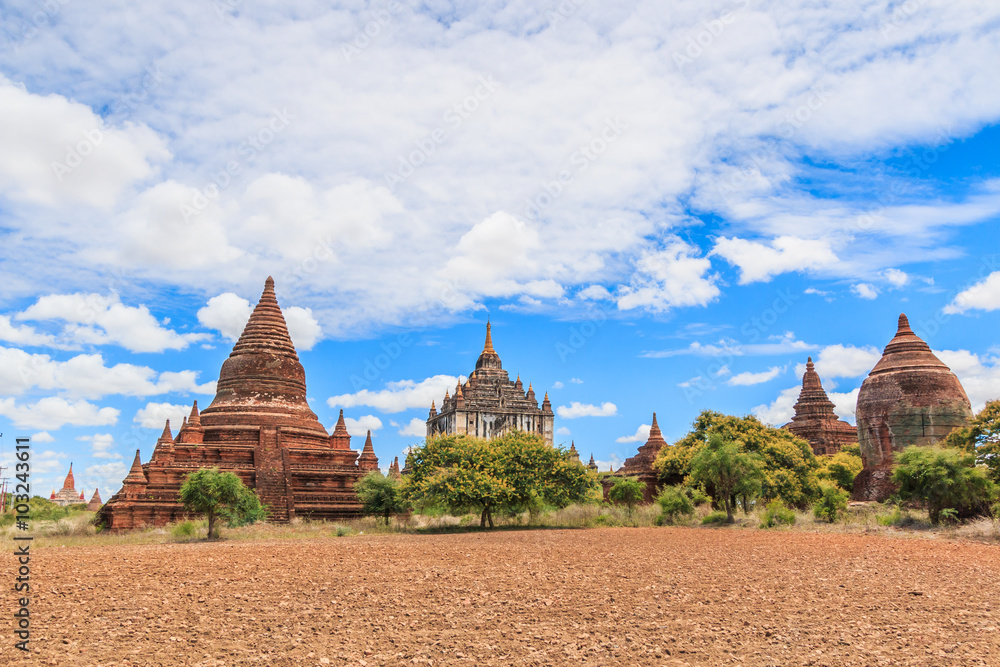 Ancient pagodas in Bagan of Myanmar. Bagan was the capital of the Kingdom of Pagan during 9th to 13th centuries.