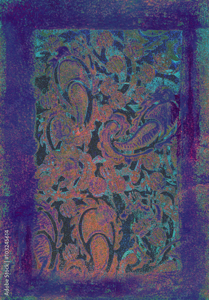 abstract pattern with cucumbers in the style of boho in purple color