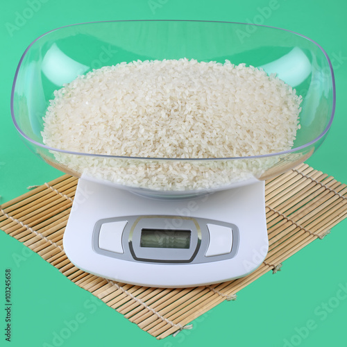 the kitchen scale with rice photo