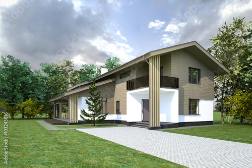 3D visualization of the country house in the woods