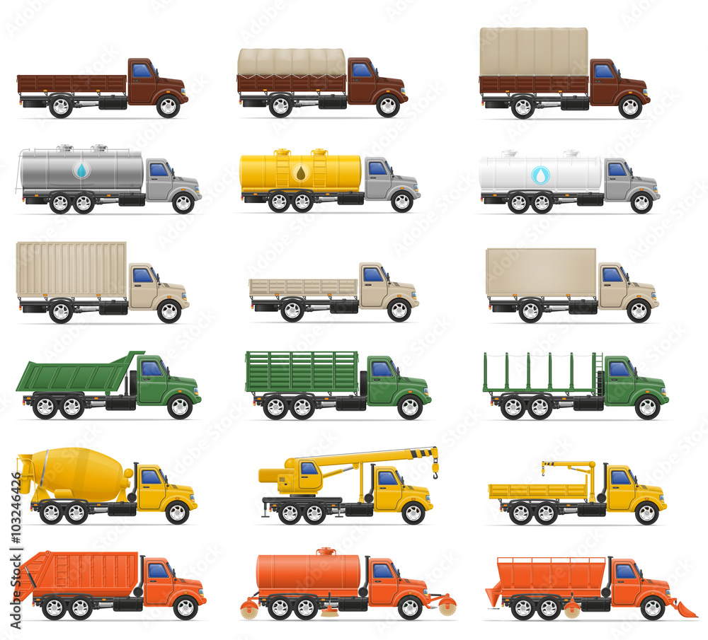 Fototapeta set icons trucks semi trailer vector illustration