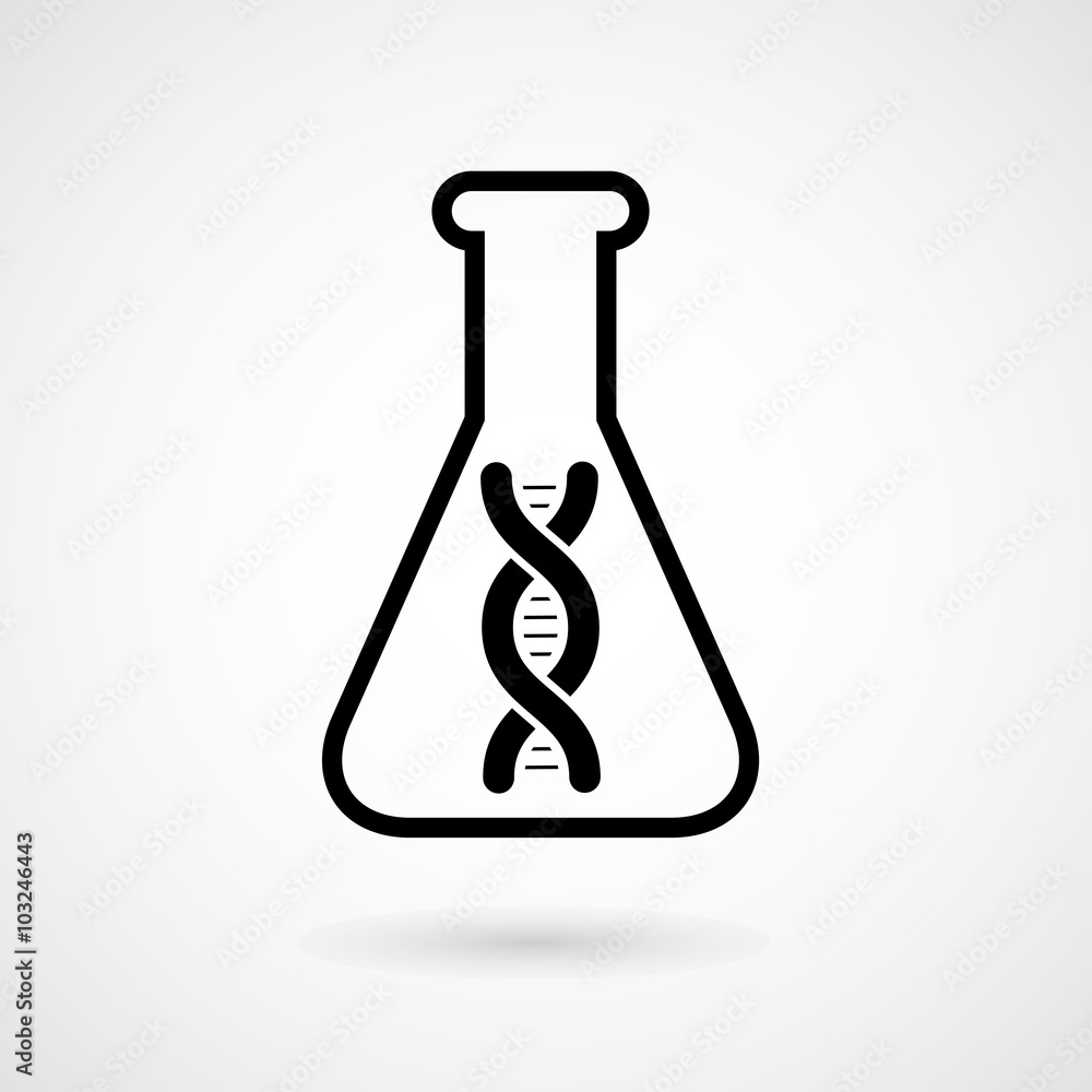 DNA molecule in flask - genetic experiment icon DNA molecule in flask - genetic experiment icon