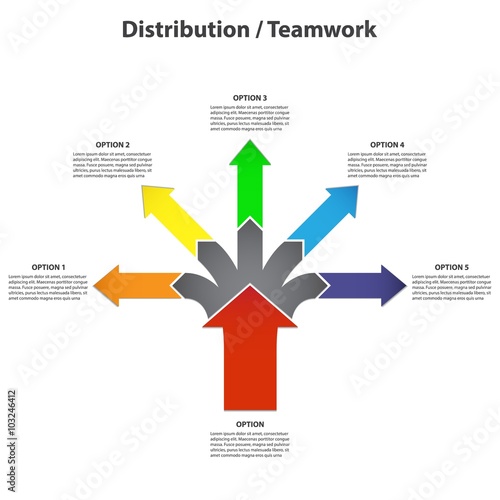 Teamwork and Focus on Results - Bright Diverging Arrows, Isolated on a White Background - Vector Infographic