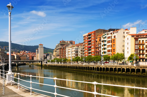 Fototapet embankment of  Ibaizabal river. Bilbao, Spain