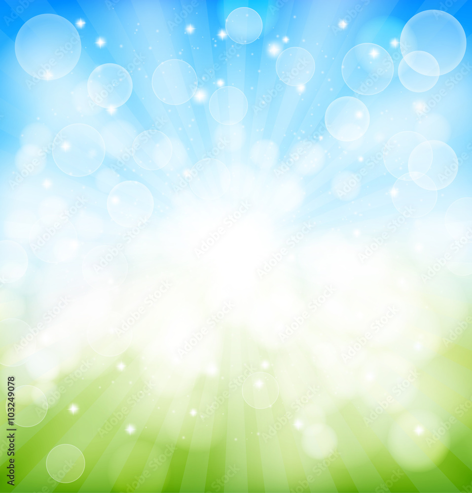 spring background with bokeh effects, lights rays. vector spring background with bokeh effects, lights rays. vector