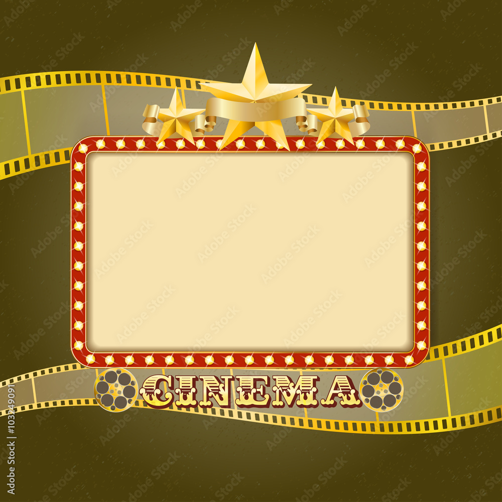 Obraz premium Shining light cinema banner. Retro cinema frame with lights, sta