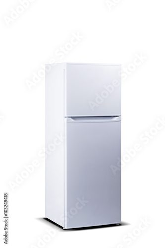 White refrigerator. Top freezer. Small fridge freezer