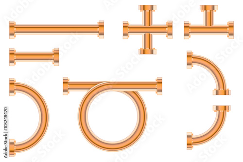 Pipes with fitting. Bronze pipes for water.