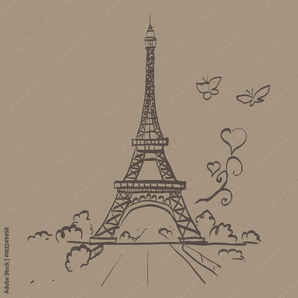 Eiffel tower romantic heart frame vector illustration
