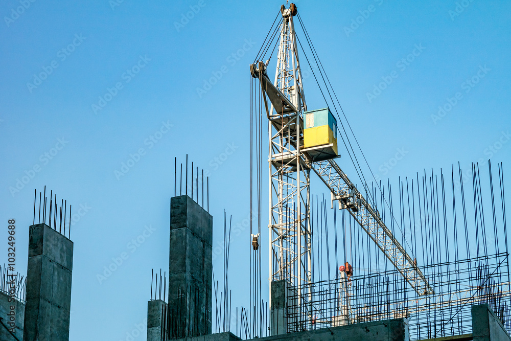 Naklejka premium Building under construction and crane.