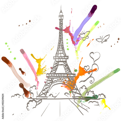 Eiffel tower romantic heart frame vector illustration