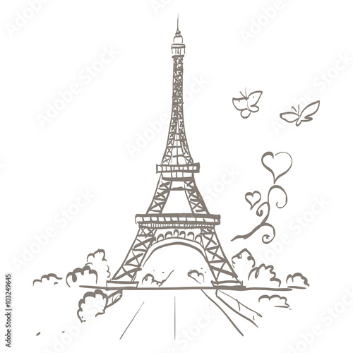 Carta da parati Parigi - Carta da parati Eiffel tower romantic heart frame vector illustration