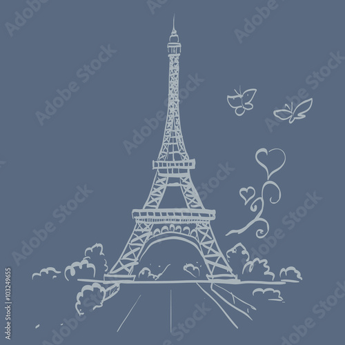 Fototapeta Naklejka Na Ścianę i Meble -  Eiffel tower romantic heart frame vector illustration
