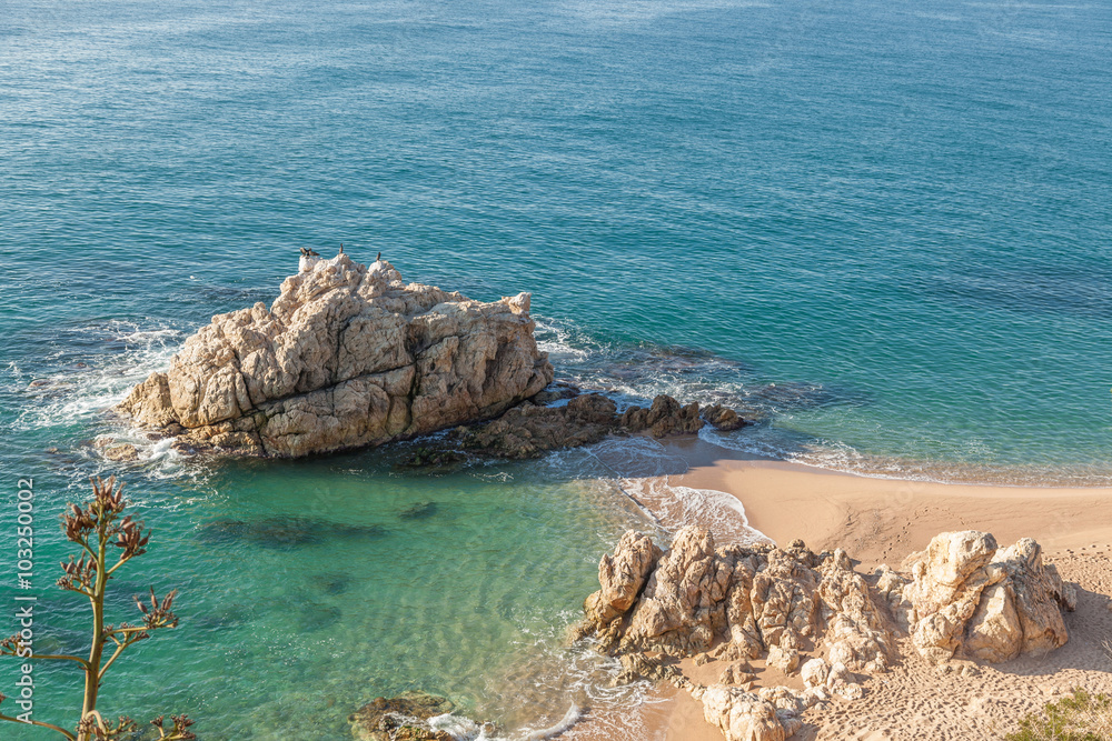 An idyllic mediterranean beach with clear transparent water near Calella, Spain