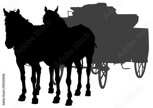 Horse with a wagon on a white background