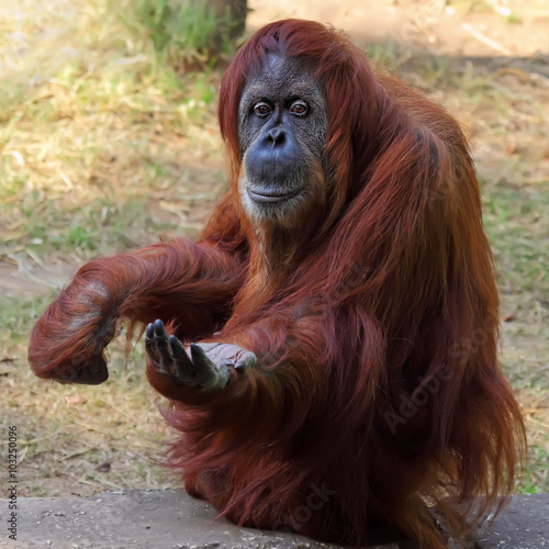Orangutan in captivity in a zoo