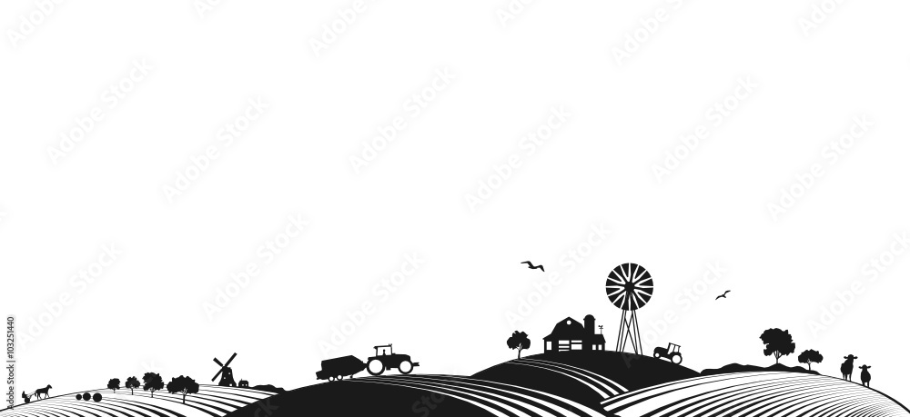 Bauernhof und Felder