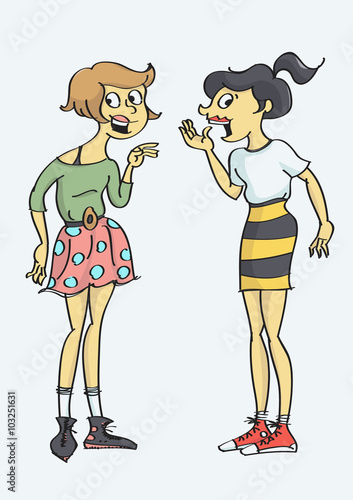 Illustration of two girls gossiping.