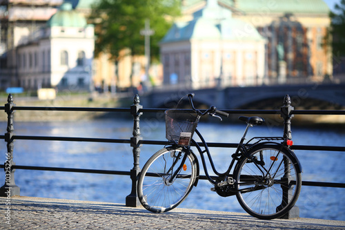 Canvas Print Stockholm old city bicycle