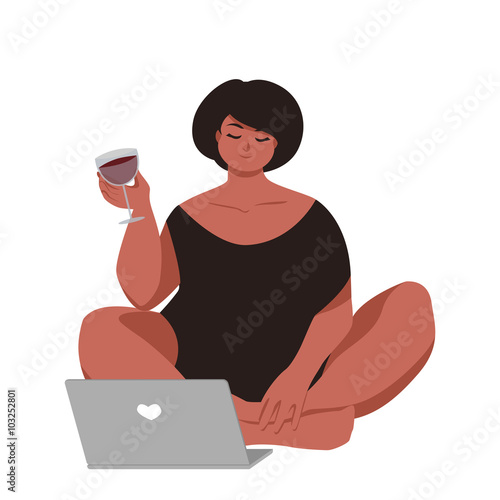Girl with a wineglass online shopping
