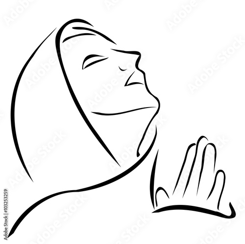 Woman praying looking up at the sky