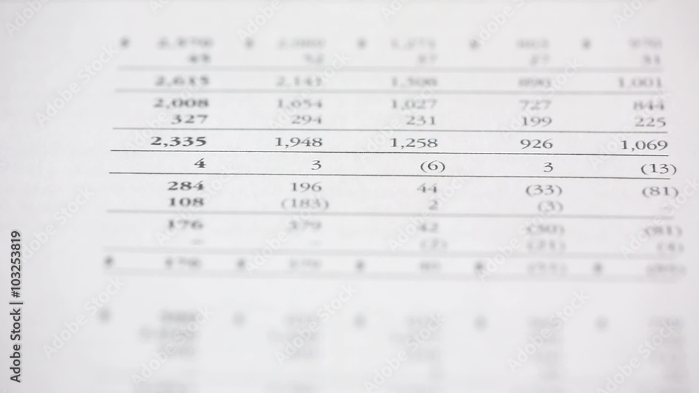 Financial statements of a company and the figures ( numbers ) passing in macro shot Financial statements of a company and the figures ( numbers ) passing in macro shot