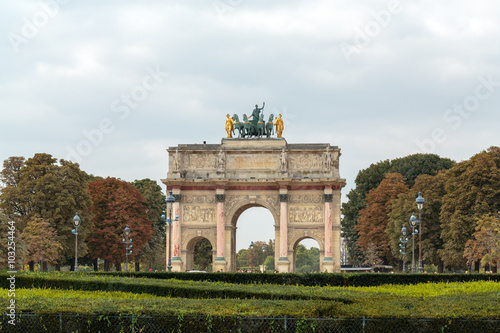 Paris - Triumphal Arch at Tuileries. Tuileries Garden - public garden located between Louvre and Concorde Place. It was opened in 1667. Paris, France