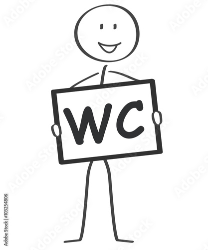 Strichmännchen hält WC Schild