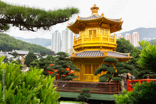 Golden Pavilion of Perfection in Nan Lian Garden  Hong Kong  China.