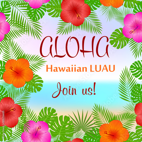 Aloha, Hawaiian Party Template Invitation 