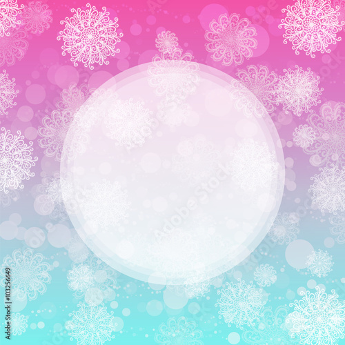 Holiday Merry Christmas background with snowflakes, frame