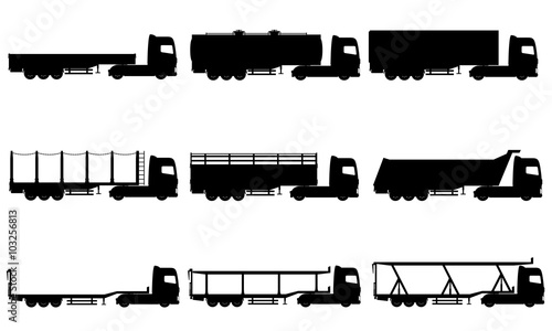 set icons trucks semi trailer black silhouette vector illustrati