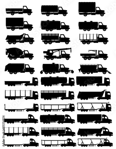 set icons trucks semi trailer black silhouette vector illustrati