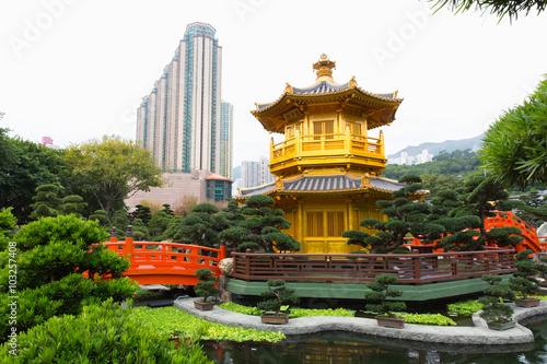 Golden Pavilion of Perfection in Nan Lian Garden  Hong Kong  China.