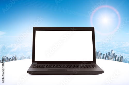 Laptop with cityscape