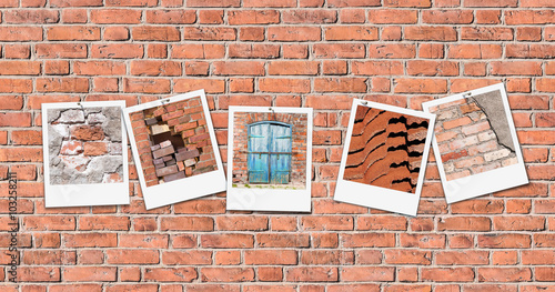 Seamless old red brick wall texture background, 5 snapshots, header - nahtloses Muster von historischer Ziegelwand, Beispielfotos. Suitable for images #103143054, #103259151, #103259468 and #103336639