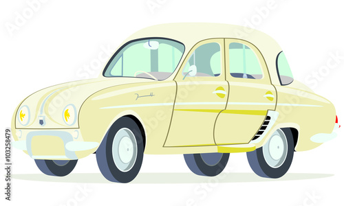 Caricatura Renault Dauphine beige vista frontal y lateral