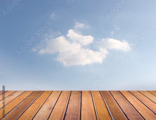 wood floor with sky background
