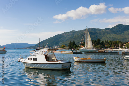 View of  Bay of Kotor near Tivat city in autumn. Montenegro. photo