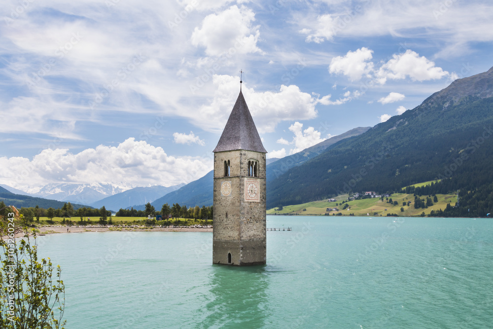 Church Tower In Lake Reschen, Italy