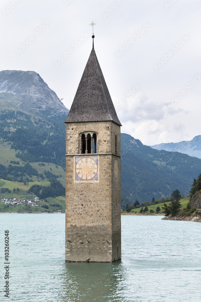 Church Tower In Lake Reschen, Italy