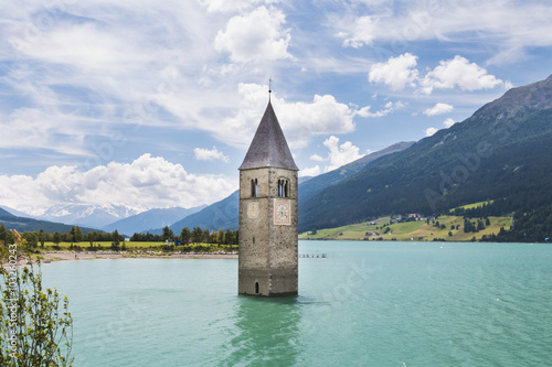 Church Tower In Lake Reschen  Italy